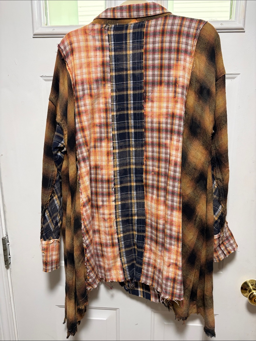 Oli & Hali Orange and Black Distressed Plaid Snap-Down Shirt - Picture 6 of 8